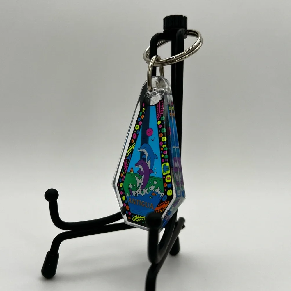 Vintage Antigua Dolphins Key Ring Vintage Acrylic Double sided